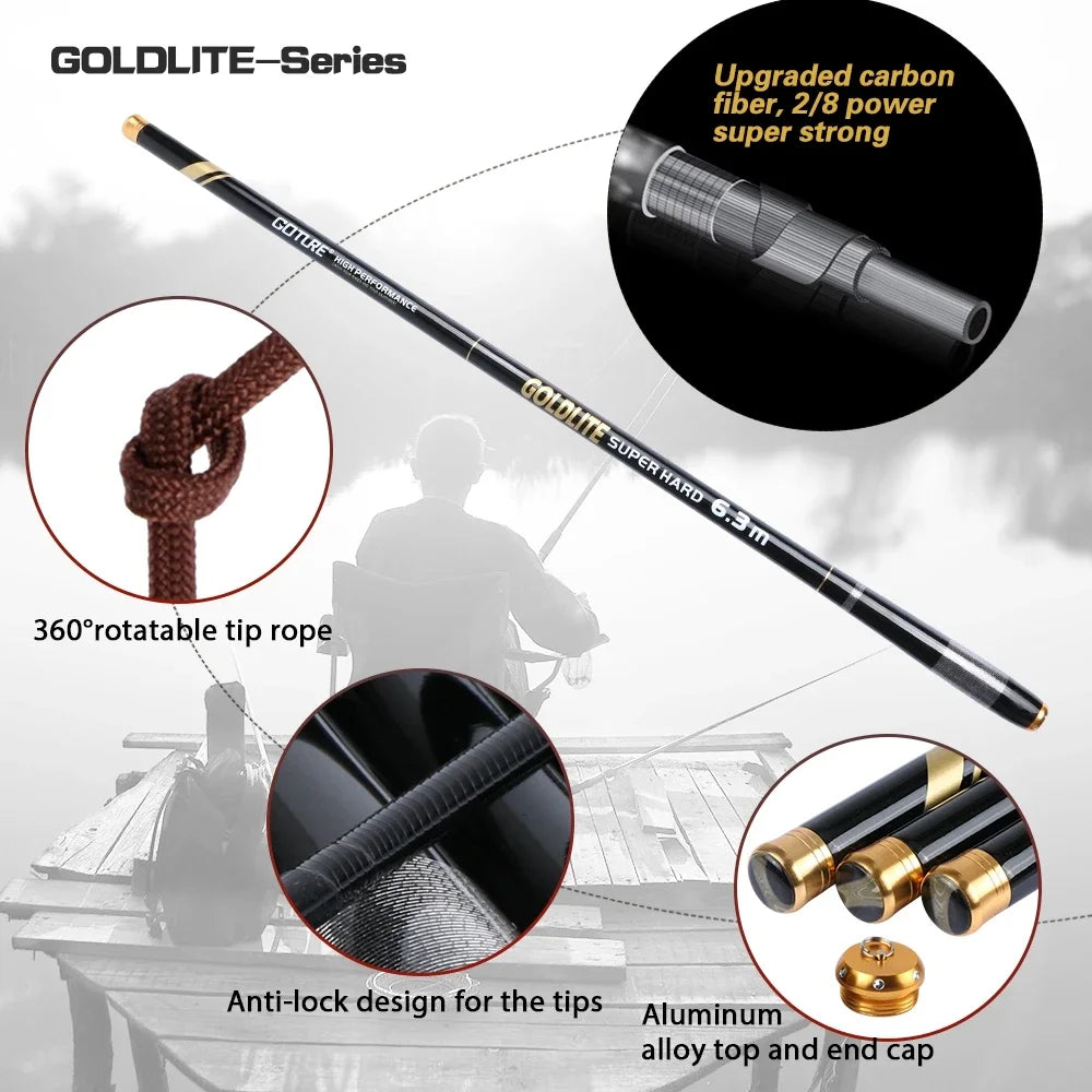 Goture GOLDLITE Hand Rod 3.6-7.2m Telescopic Carbon Fiber Ultralight Saltwater Freshwater Stream Carp Fishing Pole Pesca
