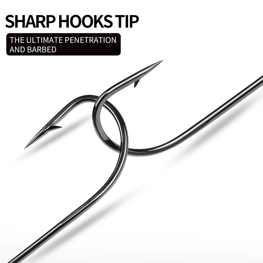 Sea.Yolo 50 Pcs High Carbon Steel Fishing Hook Lure Single Hook Perforated Ring Long Handled Fish Hook for Sea Fishing Hook