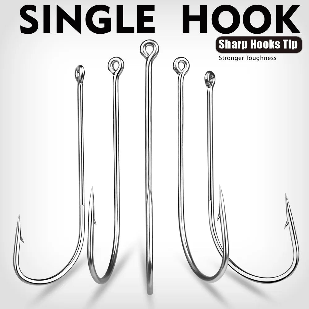 Sea.Yolo 50 Pcs High Carbon Steel Fishing Hook Lure Single Hook Perforated Ring Long Handled Fish Hook for Sea Fishing Hook