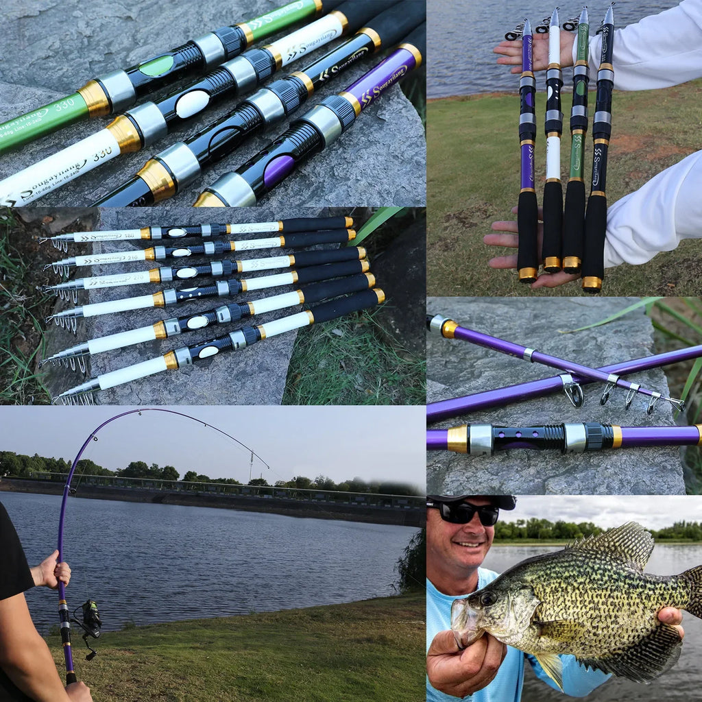 Sougayilang 2.1M 2.4M 2.7M 3.0M Spinning Fishing Rod Ultralight Carbon Fiber Portable Telescopic Fishing Pole for Trout Carp