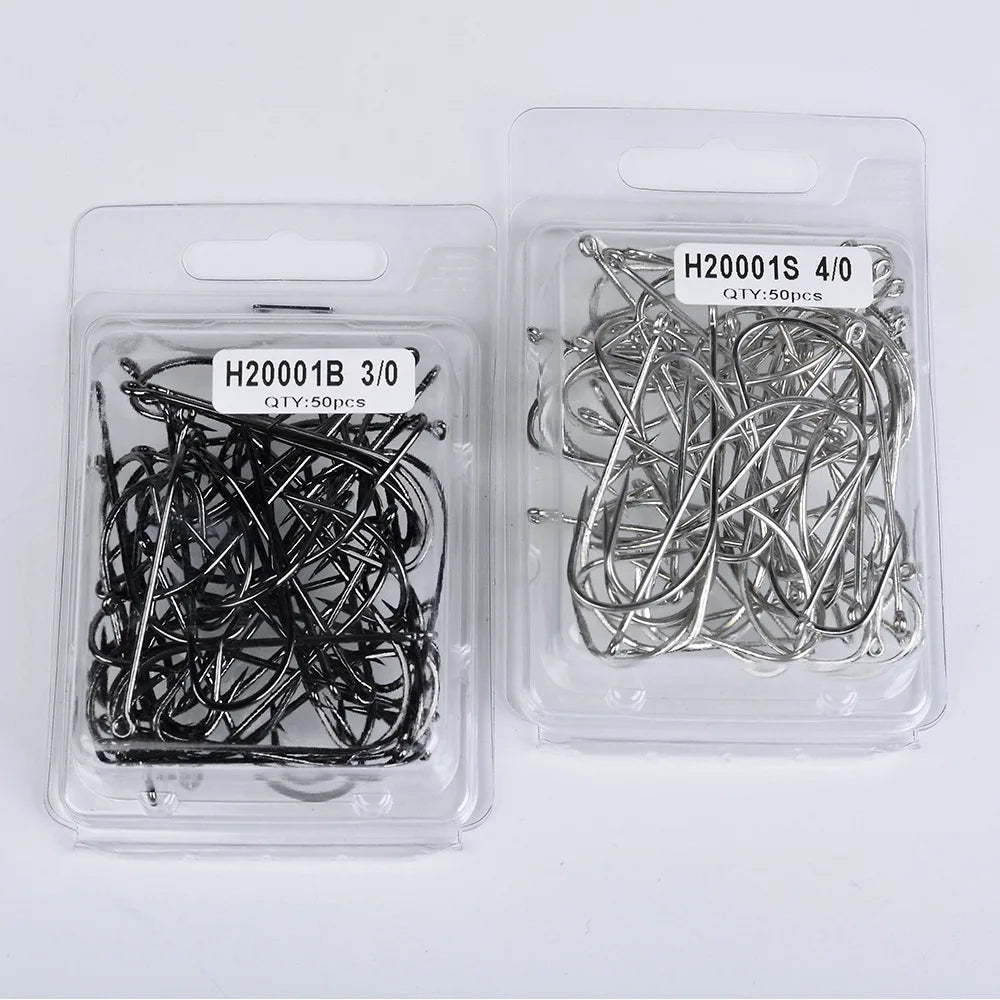 Sea.Yolo 50 Pcs High Carbon Steel Fishing Hook Lure Single Hook Perforated Ring Long Handled Fish Hook for Sea Fishing Hook