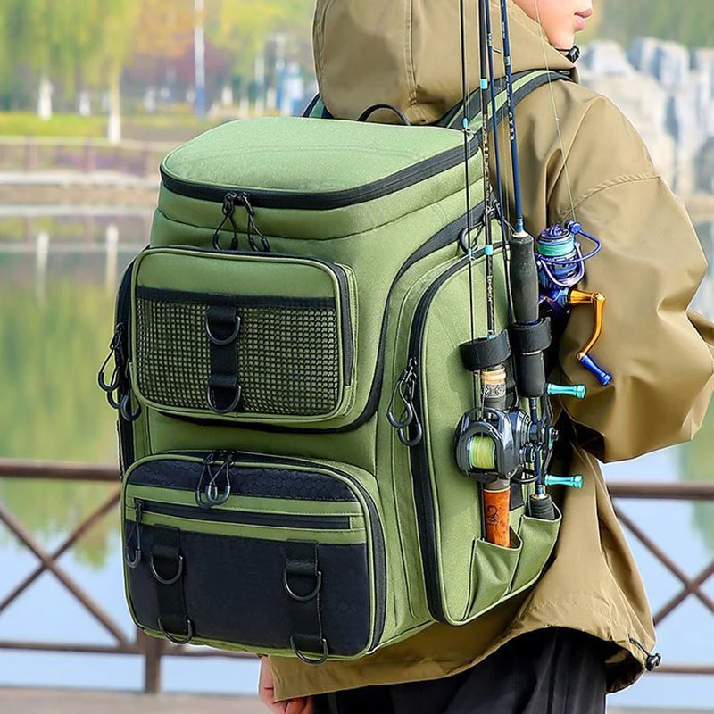 50L Fishing Bag with Rod Holders Chest Bag Fish Tackle Lure Organizer Storage Backpack Outdoor Camping Hiking Large Bagpack
