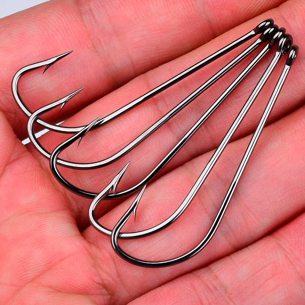 Sea.Yolo 50 Pcs High Carbon Steel Fishing Hook Lure Single Hook Perforated Ring Long Handled Fish Hook for Sea Fishing Hook