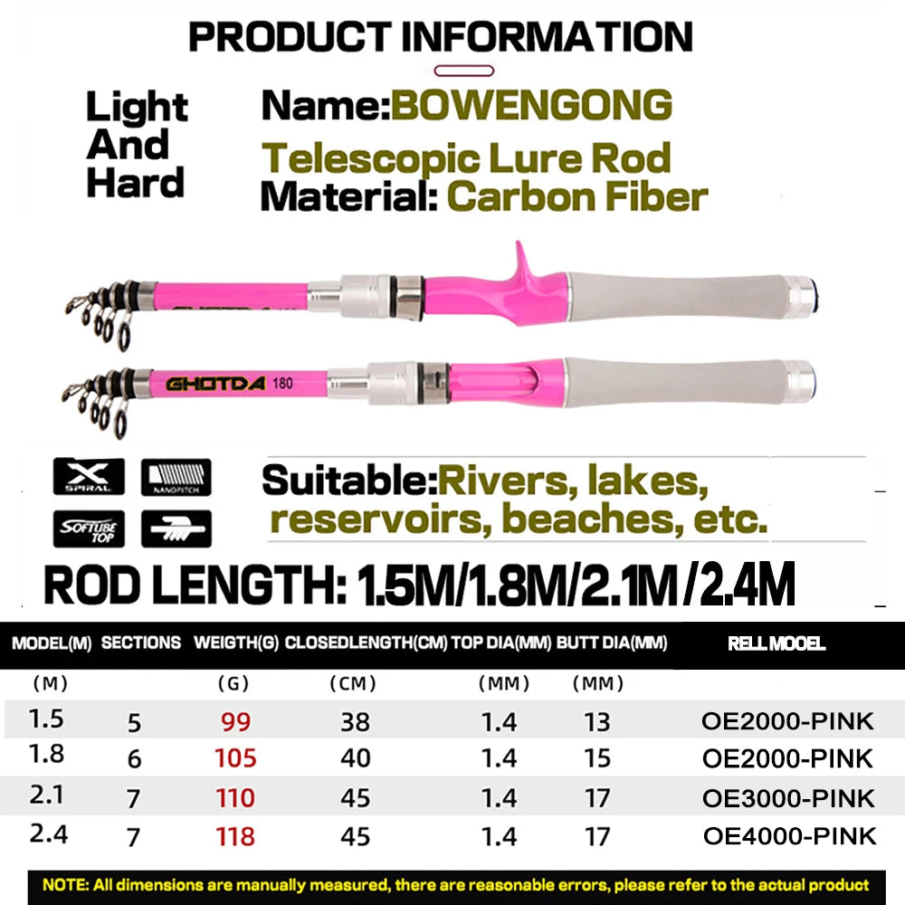 Portable Telescopic Fishing Rod Combo1.5-2.4m Fishing Rod and 2000 3000 4000 Spinning Reel Fishing Line Kit For Freshwater Pesca