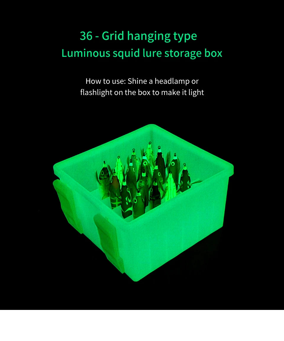 New 36 Grids Plastic Luminous Fishing Tackle Box Hard Lure Storage Box Egi Webfoot Octopus Organizer Squid Jig Bait Container