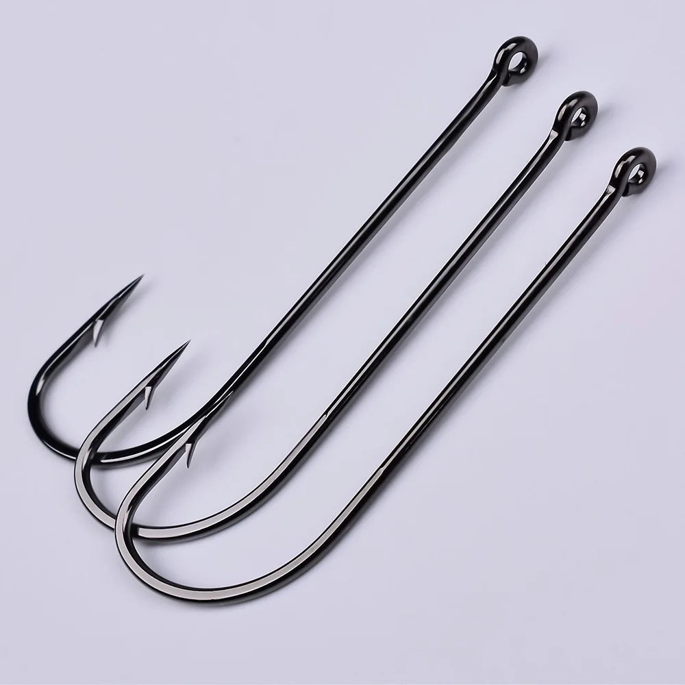 Sea.Yolo 50 Pcs High Carbon Steel Fishing Hook Lure Single Hook Perforated Ring Long Handled Fish Hook for Sea Fishing Hook