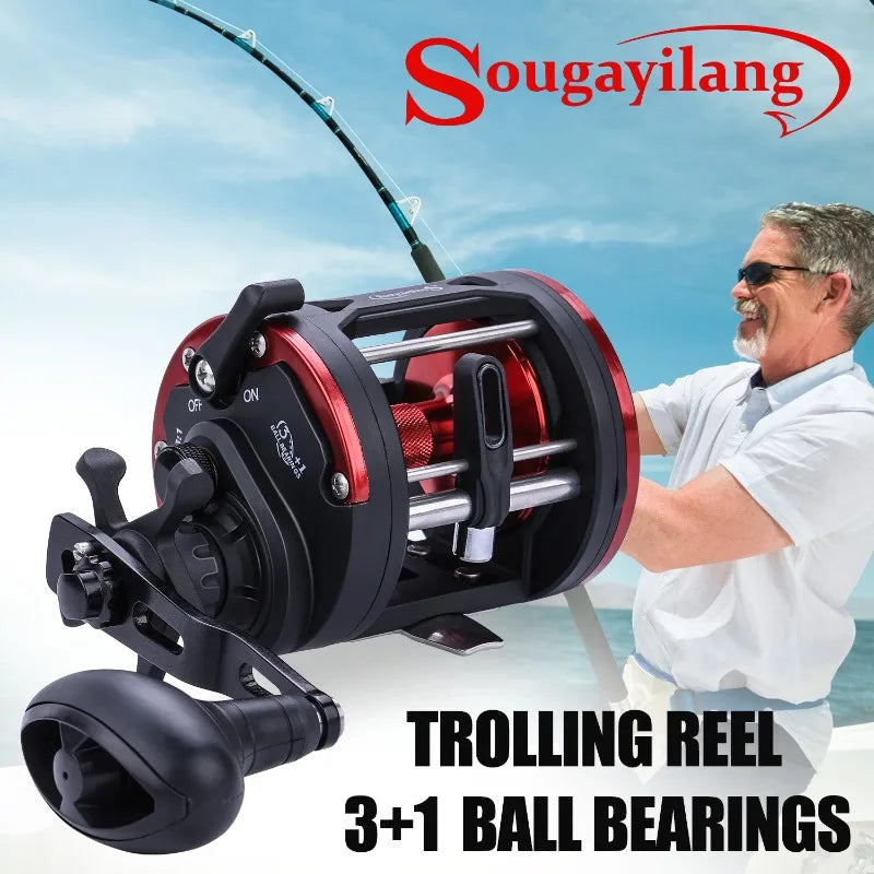 Sougayilang Trolling Fishing Reels Aluminum Alloy Spool Saltwater Drum Fishing Reel 3+1BB 3.8:1 Max Drag 25kg Fishing Tool Pesca