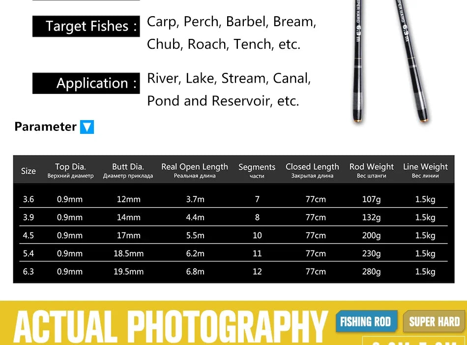 Goture GOLDLITE Hand Rod 3.6-7.2m Telescopic Carbon Fiber Ultralight Saltwater Freshwater Stream Carp Fishing Pole Pesca