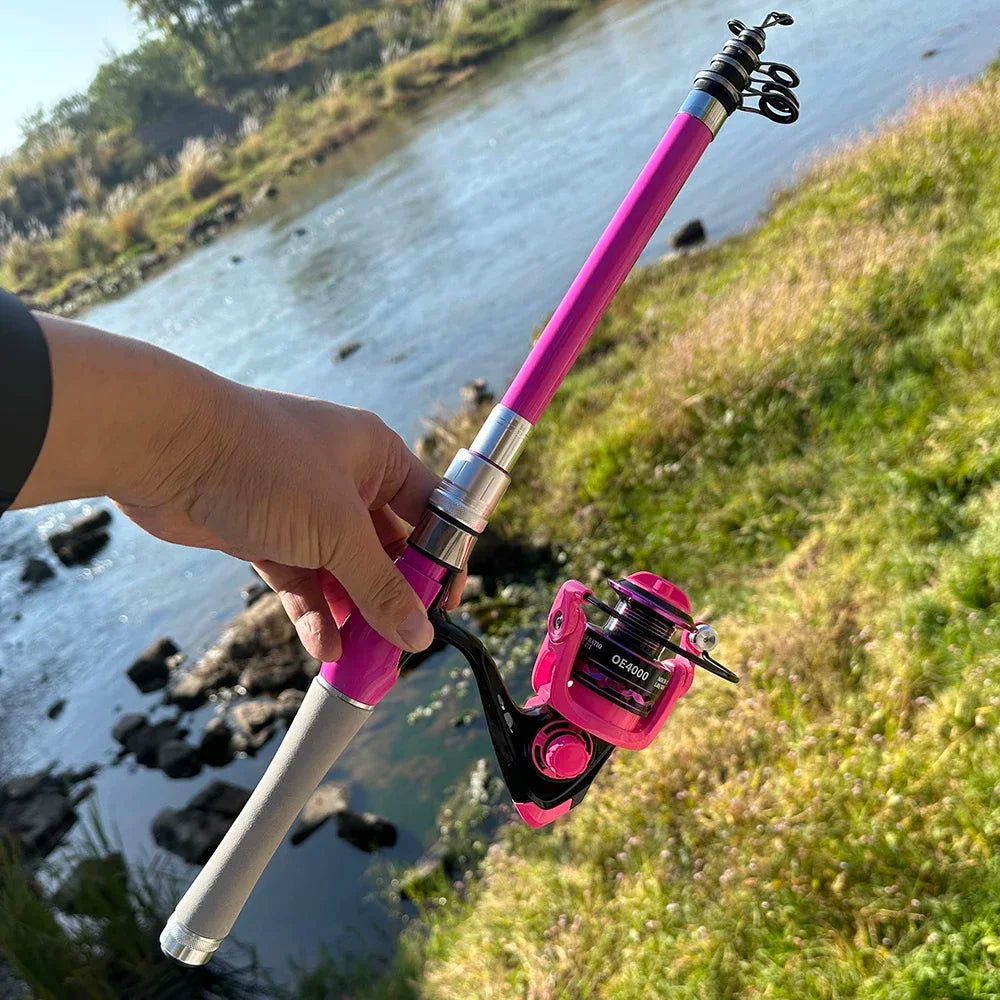 Portable Telescopic Fishing Rod Combo1.5-2.4m Fishing Rod and 2000 3000 4000 Spinning Reel Fishing Line Kit For Freshwater Pesca