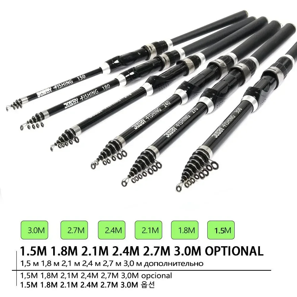 BAKAWA Telescopic Rock Fishing Rod Spinning Fly Carp Feeder Carbon Fiber Pesca 3M 2.7M 2.4M 2.1M 1.8M 1.5M Mini Travel Reel Seat