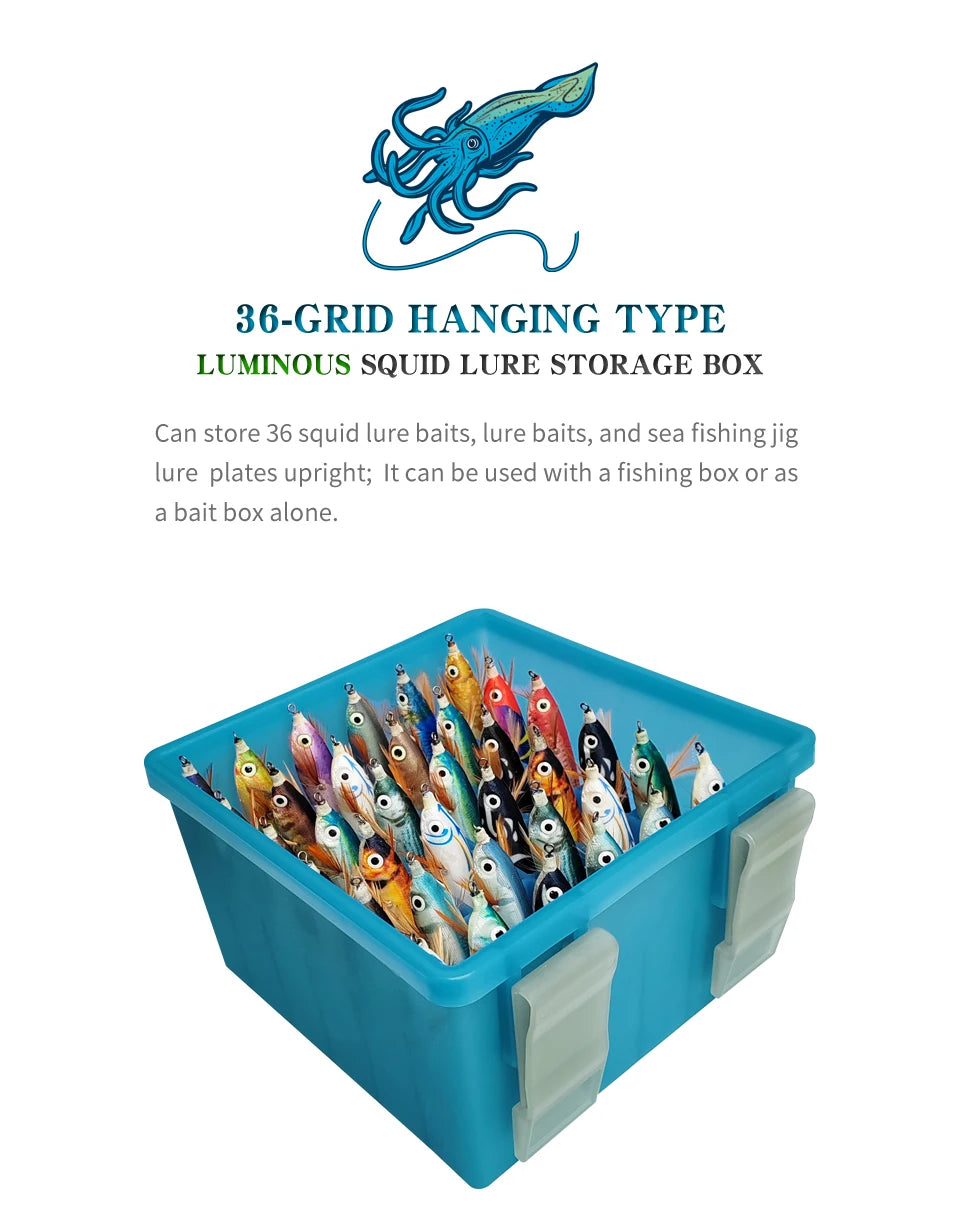 New 36 Grids Plastic Luminous Fishing Tackle Box Hard Lure Storage Box Egi Webfoot Octopus Organizer Squid Jig Bait Container