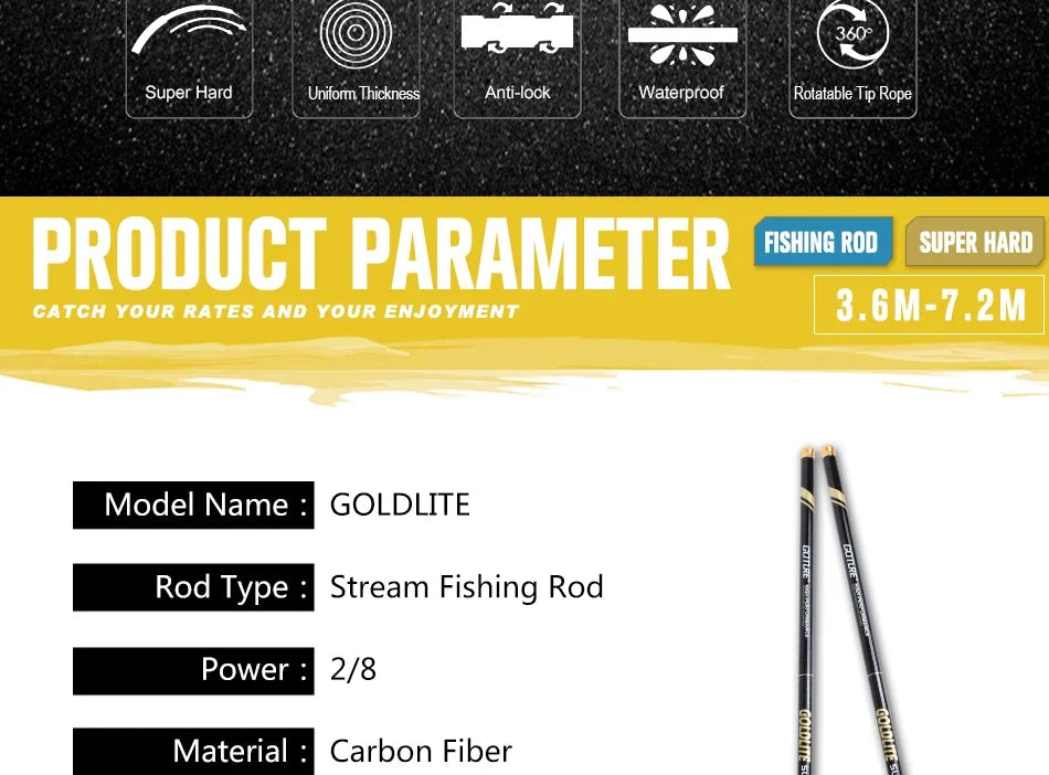 Goture GOLDLITE Hand Rod 3.6-7.2m Telescopic Carbon Fiber Ultralight Saltwater Freshwater Stream Carp Fishing Pole Pesca