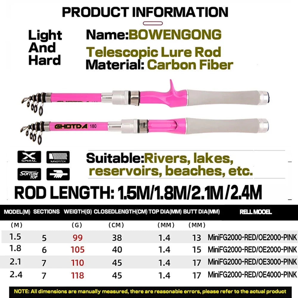 Portable Telescopic Fishing Rod Combo1.5-2.4m Fishing Rod and 2000 3000 4000 Spinning Reel Fishing Line Kit For Freshwater Pesca