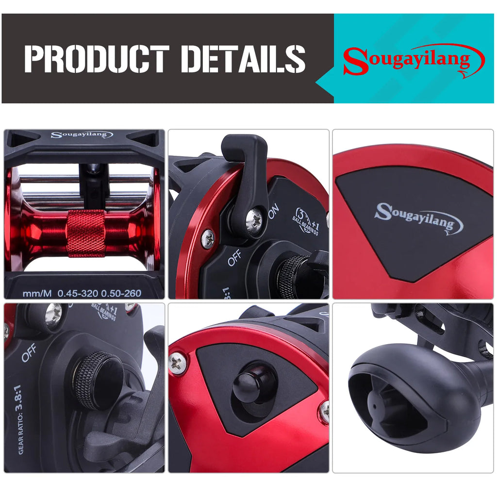 Sougayilang Trolling Fishing Reels Aluminum Alloy Spool Saltwater Drum Fishing Reel 3+1BB 3.8:1 Max Drag 25kg Fishing Tool Pesca