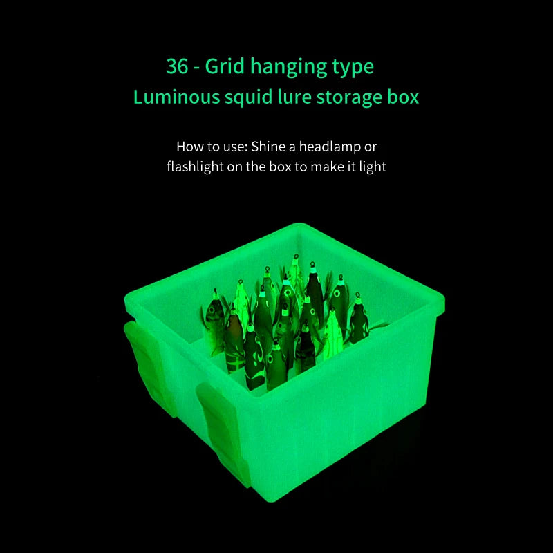 New 36 Grids Plastic Luminous Fishing Tackle Box Hard Lure Storage Box Egi Webfoot Octopus Organizer Squid Jig Bait Container