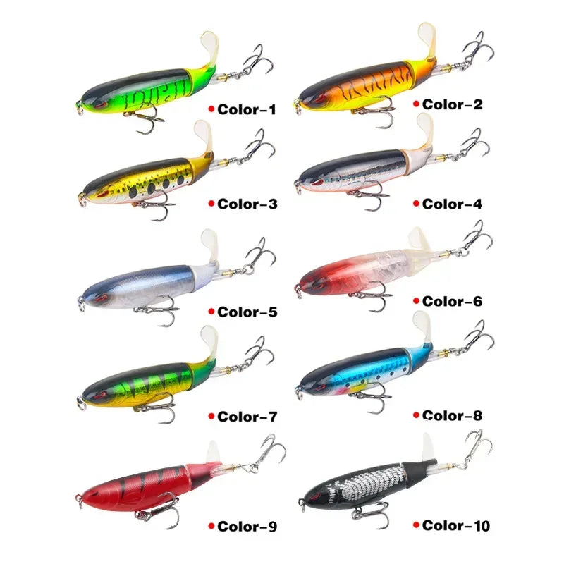 1 Pcs 10cm/14cm Topwater Fishing Lure Whopper Popper Artificial Bait Hard Plopper Soft Rotating Tail Fishing Tackle Fishing Bait