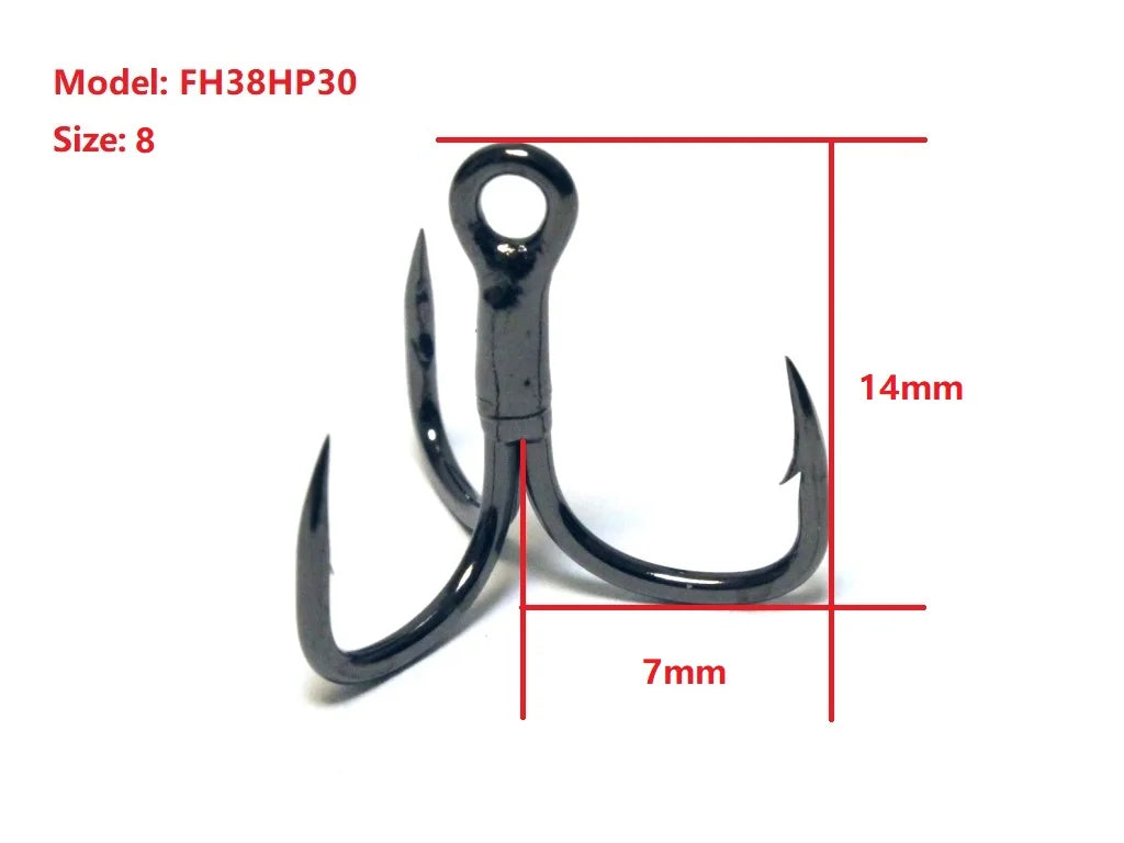 30 Hooks per Pack Black Nickle Short Shank Cutting Blade Forged High Quality Treble Fishing Hooks Fishing Tackle FH38HP30